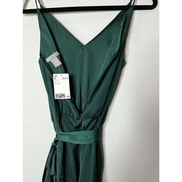 NWT H&M Wide Leg Crop Jumpsuit Emerald Green Belt Zip Up Size US 0 EU32 - Picture 7 of 12